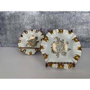 Pair French Dish Birks Pate de Limoges white gold Vintage Hollywood Regency